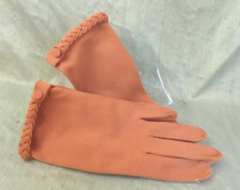 Carmel brown wrist length gloves / vintage short brown gloves / 6  1/2   Hansen