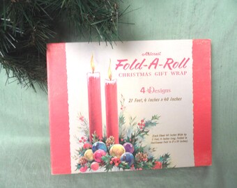 Caja navideña / caja de regalo vintage Artcrest Fold-A-Roll, papel de regalo