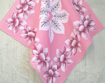 Shades of pink floral handkerchief / vintage hankie