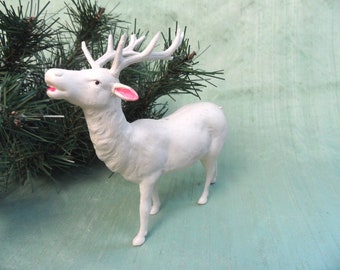 Celluloid standing deer buck animal figure  / Occupied Japan larger vintage white antlers reindeer stag As Is