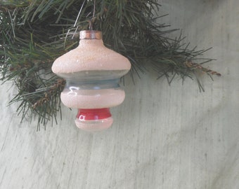 Tiered top Christmas tree glass ornament / vintage stepped, glittered tornado UFO