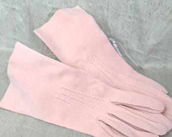 Beige wrist length cotton gloves / vintage size small
