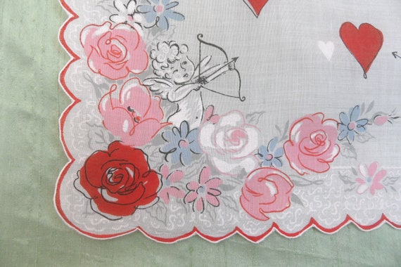 Valentine's Day handkerchief / vintage cupid and … - image 3