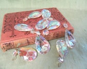 9 opalescent chandelier teardrop prism drops with 2 crystals each, 18 pieces 2 inch