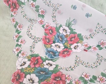 Sheer floral handkerchief / vintage nylon flower hankie