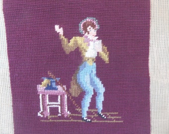 Needlepoint panel / vintage male figure tapestry completed needlework, Paragon 1165