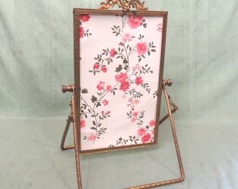 Embossed standing metal frame / AS IS vintage shaving mirror frame, ornate