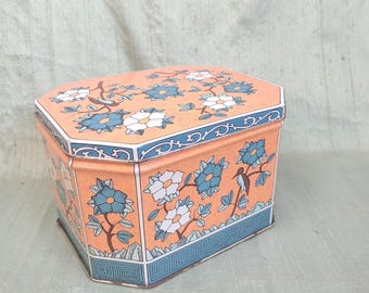 Lata con forma de pájaro / lata octogonal vintage con tapa color salmón / contenedor de almacenamiento