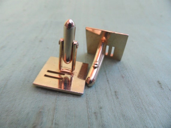 Gold SWANK cuff links / vintage modern square, mi… - image 4