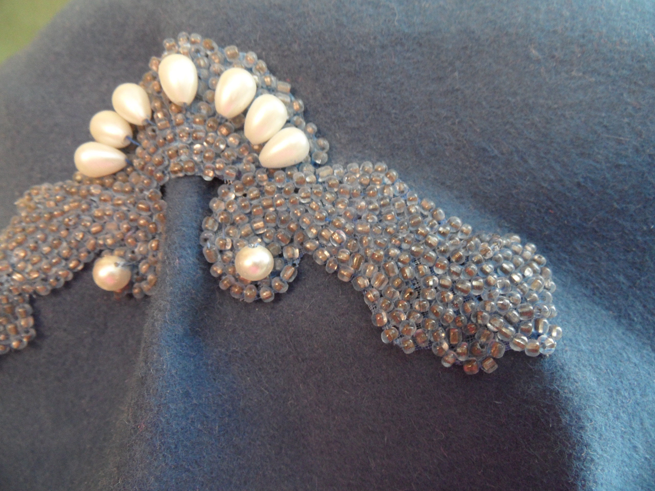 Ornate Blue and Gold Festive Hat with Beadwork Blue Sculpted Hat With Beaded Decoration / Vintage Pinehurst  main image 3