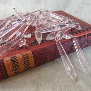 25 faceted glass chandelier prism spears / vintage, 2.5 inch with toppers, prism lot