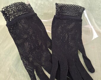 Black open weave mesh gloves / vintage small mesh gloves