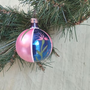 Poland pink and blue painted ornament / vintage glass Christmas tree ornament