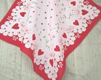 Valentine's Day handkerchief / vintage hearts and flowers
