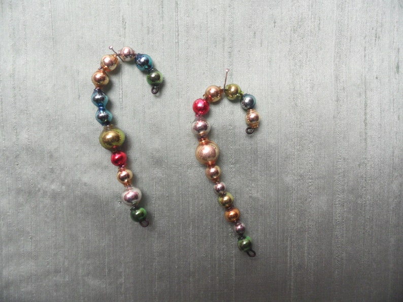10 mercury glass bead candy canes colorful vintage antique garland bead ornament hanging atomic mid century Christmas