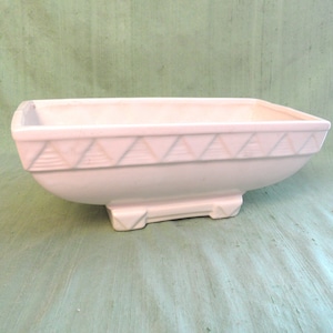 Matte white long planter / vintage ceramic footed planter