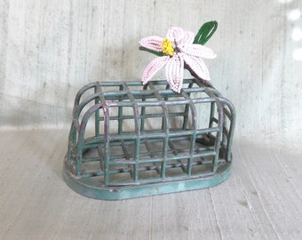 Oblong metal cage flower frog /  vintage Dazey #12 oval floral frog flower holder, 4.75"