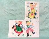 3 cute decals vintage Dutch children, dancing, water slide transfers