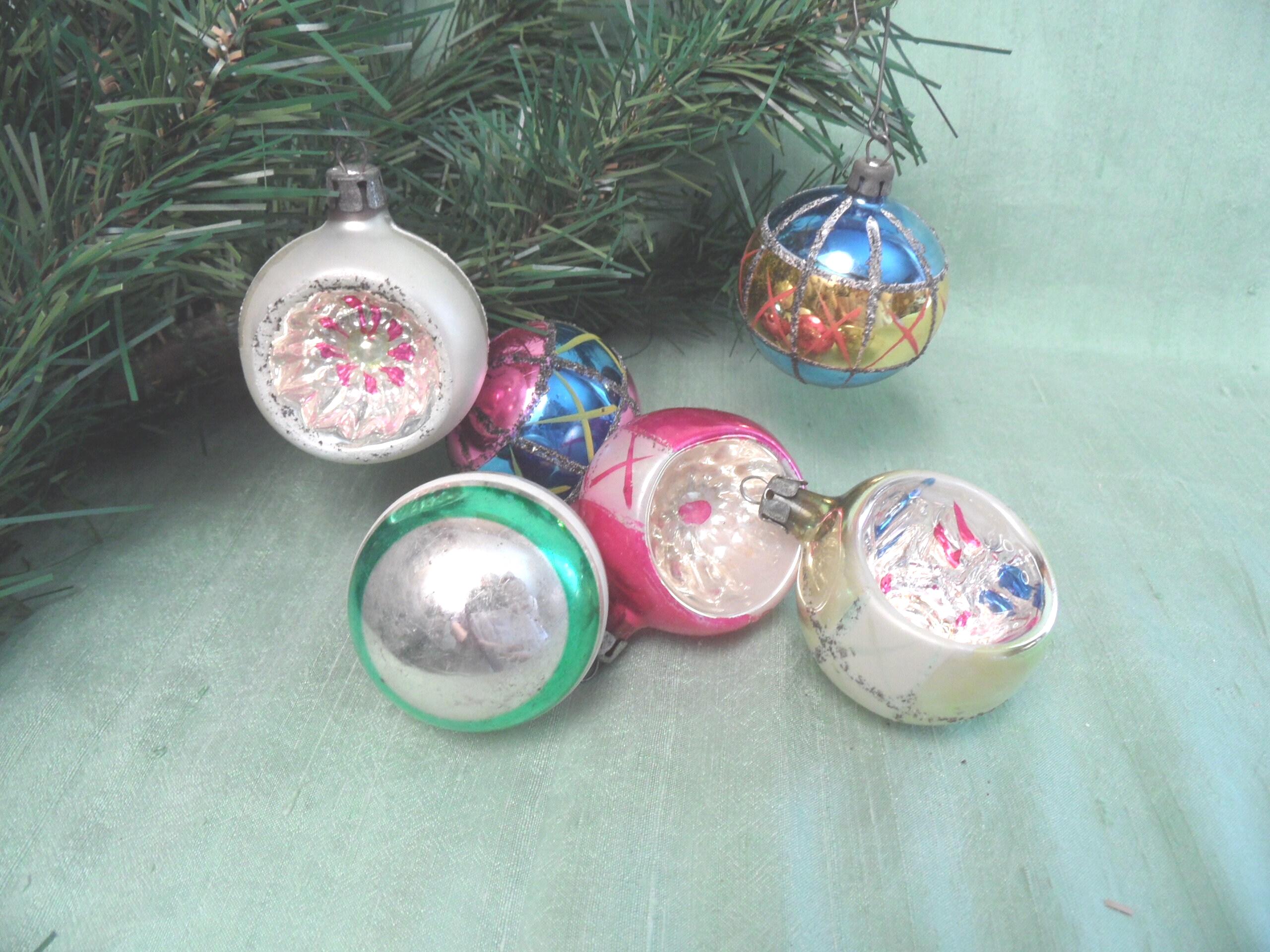 ガラスのツリーオーナメント6個 / ヴィンテージ、小さめ、丸型、凹み