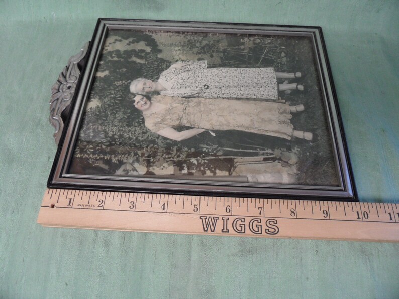 Decorative picture frame in silver and black antique vintage carved wood 8 x 10 with women
