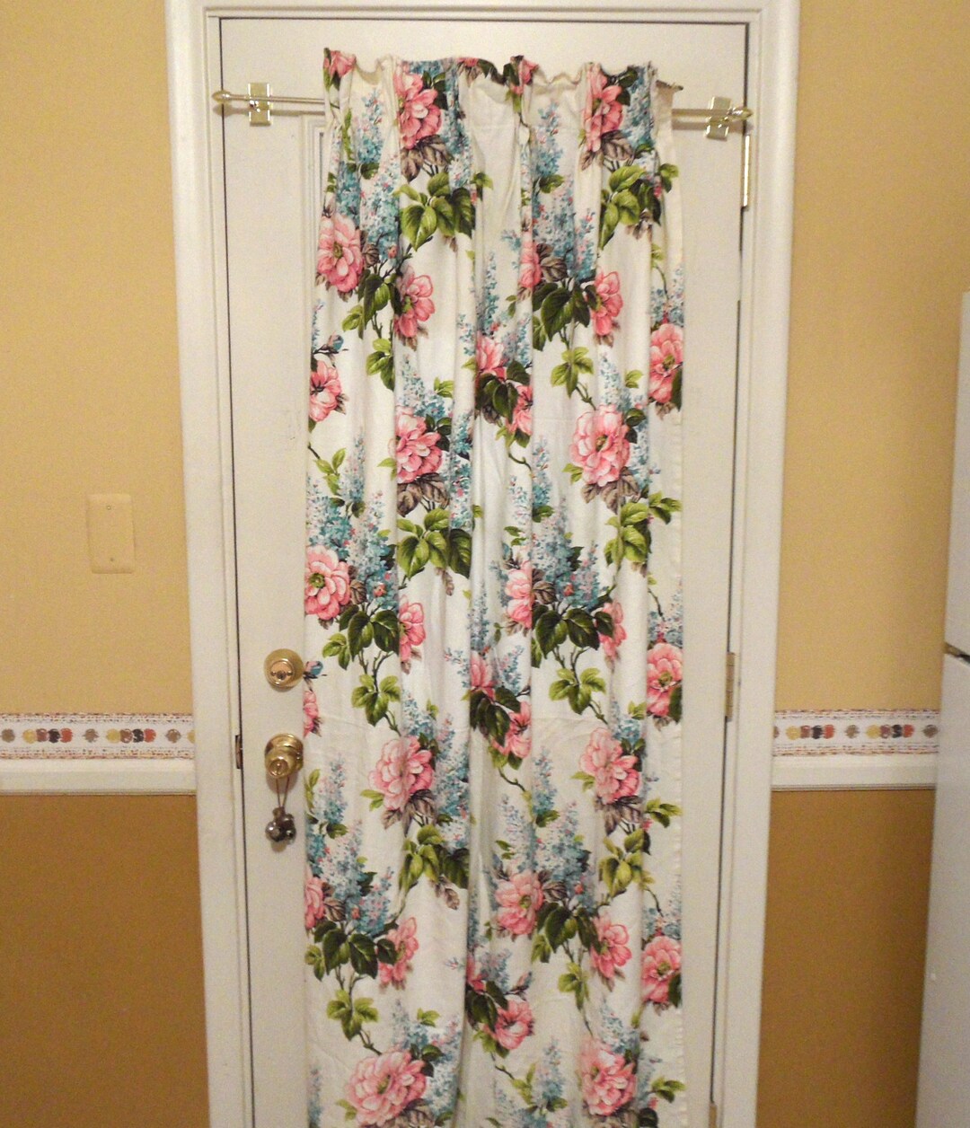 2 Floral Drapery Panels / Vintage Top Pleater Tape Pink and Etsy