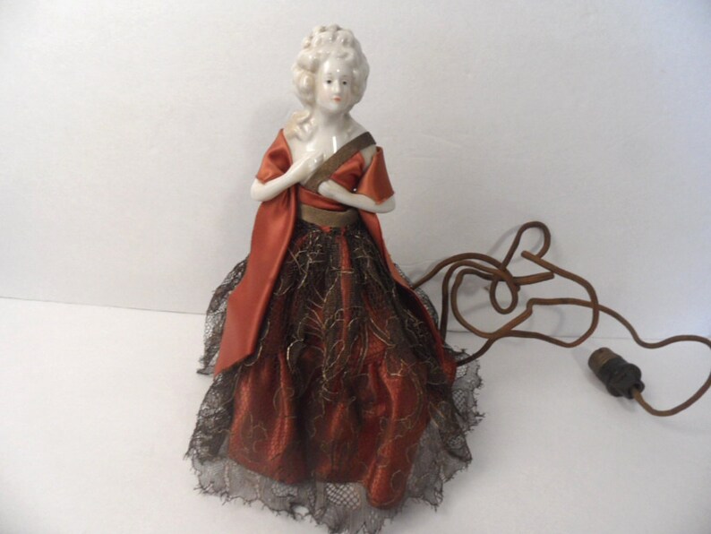 Antique Porcelain Half Doll Lamp With Original Plug Image 0