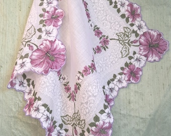 Purple floral handkerchief / vintage hankie