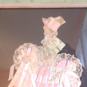 Ribbon doll picture / vintage framed ribbon artwork, paper doll art