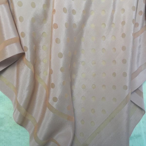 Tan polka dot silk scarf / Perry Ellis modern designer scarf 34.5" x 35"