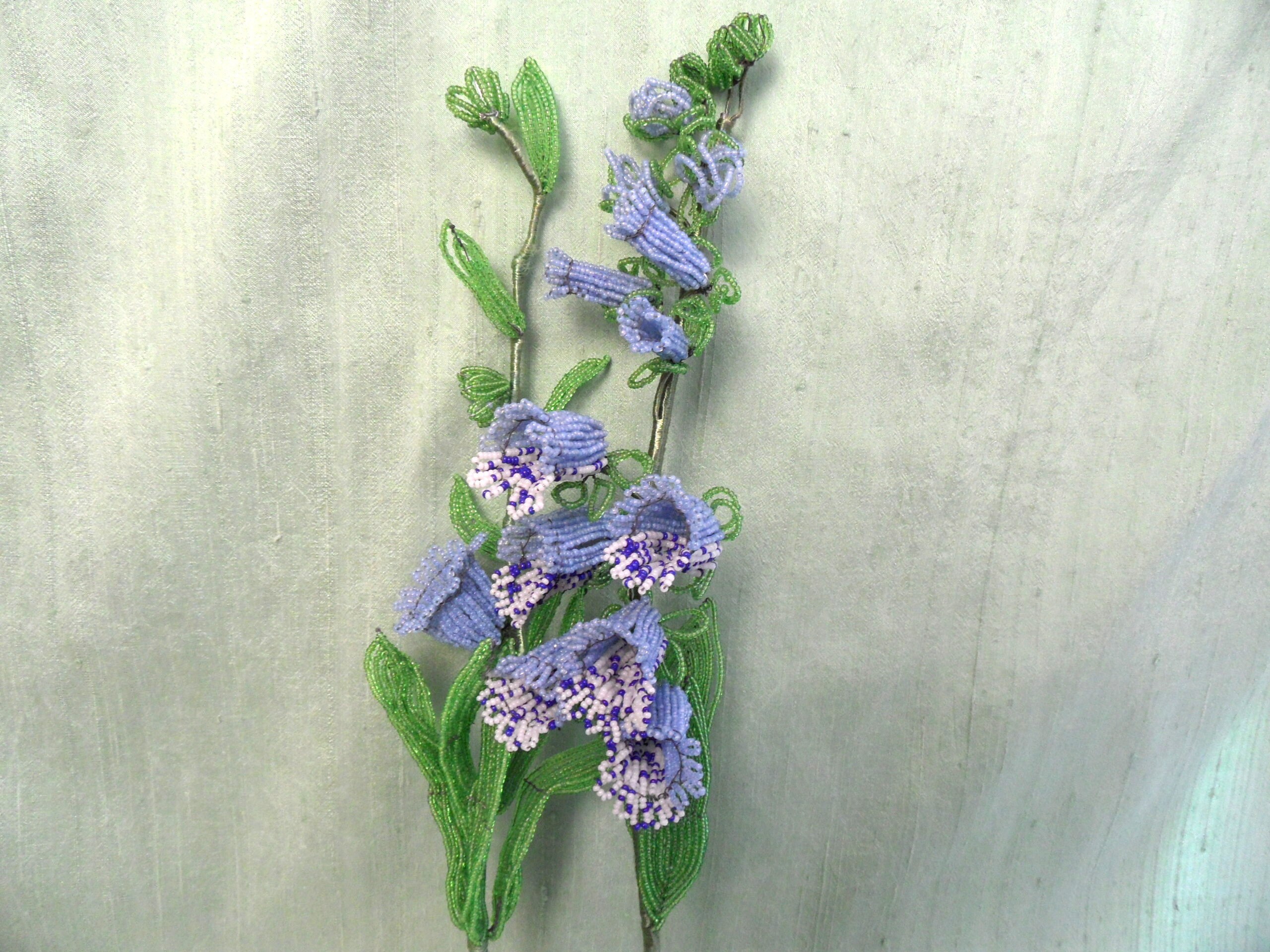 Blue beaded flower stems / 2 tall seed bead glass flower in Etsy