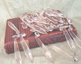 26 faceted glass chandelier prism spears / vintage, 3 inch with toppers, As Is prism lot