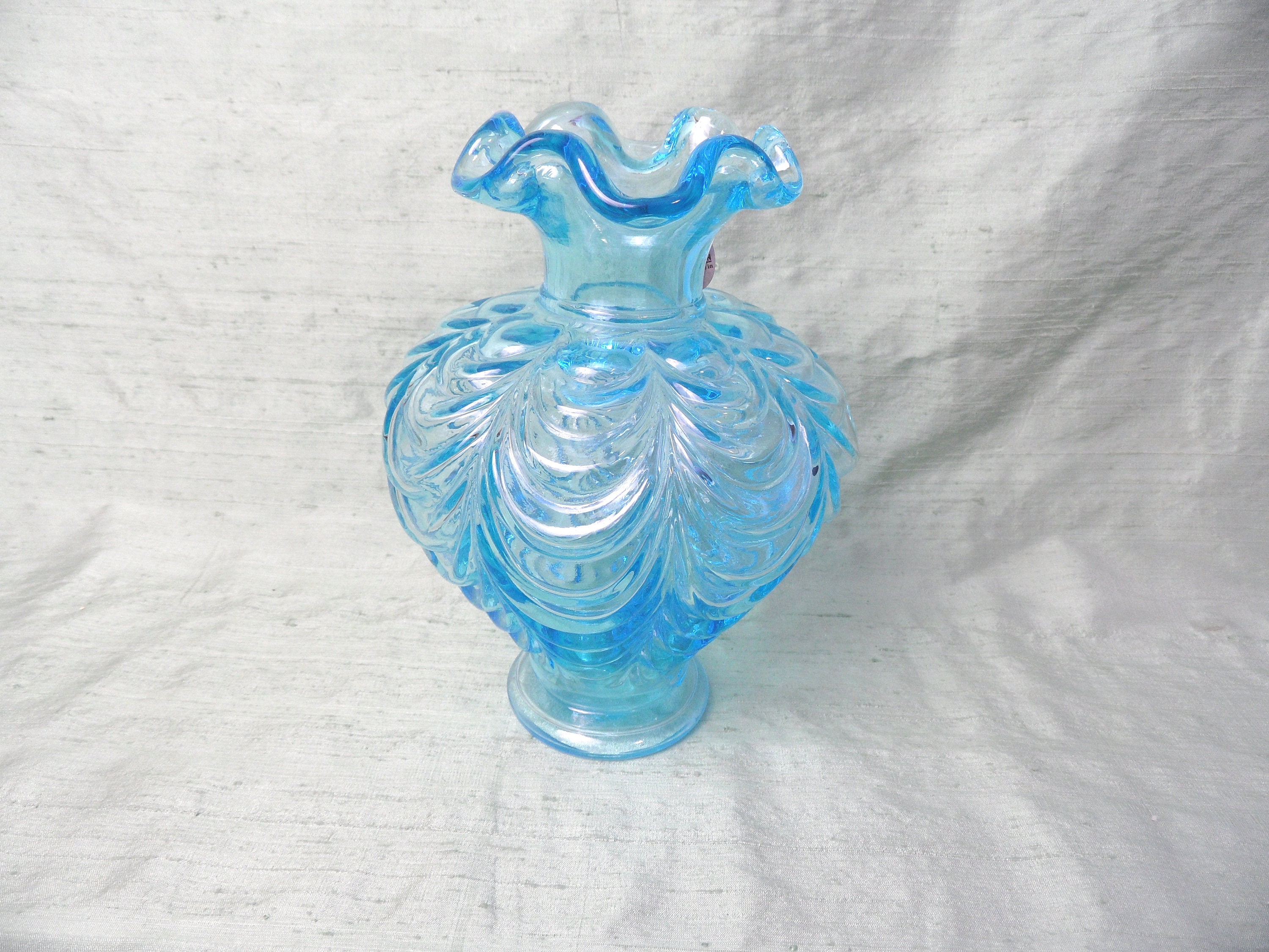Fenton blue glass fluted patterned ruffled vase / vintage Etsy