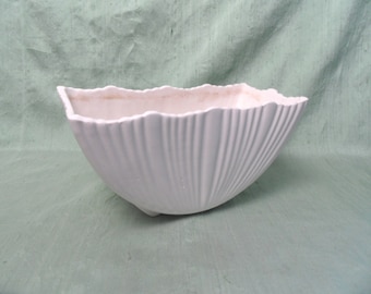 Matte white planter / vintage ridged, ceramic footed planter