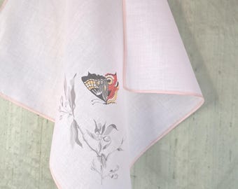 Linen butterfly handkerchief / vintage hankie