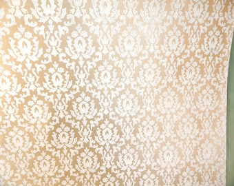 Wallpaper roll, gold and white / vintage 20.5" wide, decorative scroll