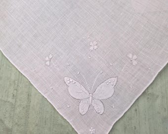 Butterfly hankie / vintage applique handkerchief