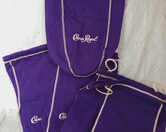 5 larger Crown Royal purple drawstring bags / 12 inch cloth bag lot, liquor package, craft supply
