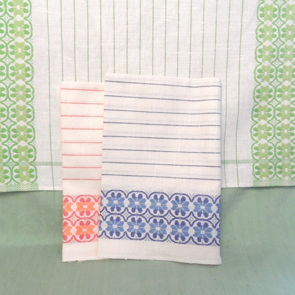 3 kitchen towels / Orange, blue and green set of Baumwolle Schuss flower power linen towel set