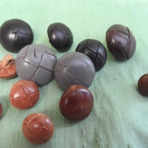 12 real leather knot buttons / vintage, thong shank, button lot