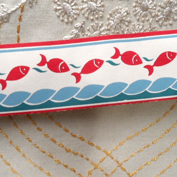 Wallpaper Border / 1 roll of vintage 1940's border / Marine frolic, aquarium, red fish, vintage, 3",  Meyercord Trimz 2073 / NOS / fish