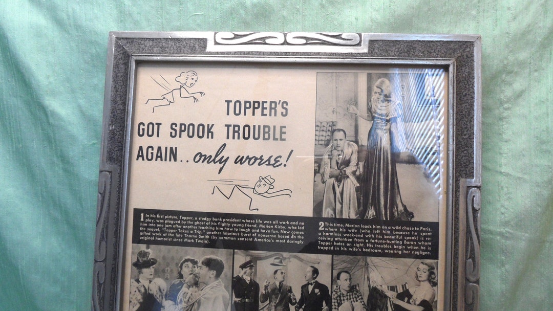 Picture Frame Topper Art Deco Silvertone Picture Frame W Movie Advertisement / Vintage ...