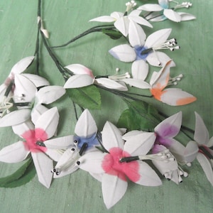 Spring millinery flower spray / Colorful vintage white stamen flowers
