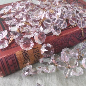 60 glass chandelier octagonal prisms / vintage, faceted, various sizes / octagon crystal, some beads