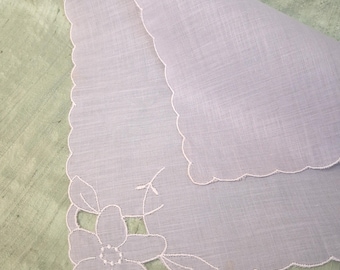 Pale grey linen handkerchief / vintage hankie