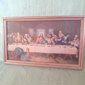 Textured wood picture frame / vintage Last Supper, religious