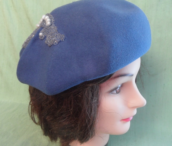Blue Embellished Hat with Intricate Beadwork IT GURL EMBELLISHED BEANIE – AKIRA main image 2