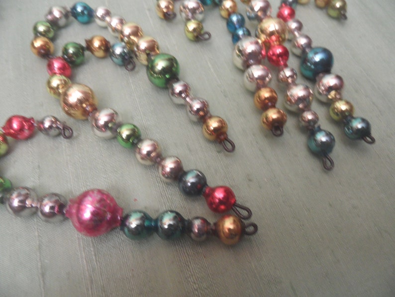 10 mercury glass bead candy canes colorful vintage antique garland bead ornament hanging atomic mid century Christmas