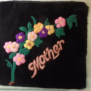 MOTHER pillow case in punch needlework / vintage, black velvet / Mother&#39;s Day gift