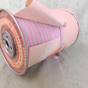 Ribbonette blue and pink curling ribbon metal spool / vintage, 500 yards, New Old Stock