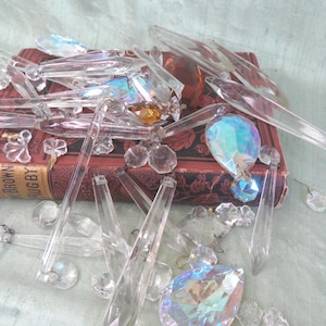 As Is chandelier prism lot, over 40 pieces / chipped and broken lot / multiple types / glass crystal lot / destash